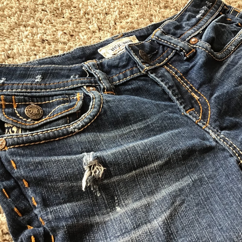 MEK DNM Women's Jeans 27x34 Great Back Pocket Flaps Dark Wash Factory Distressed